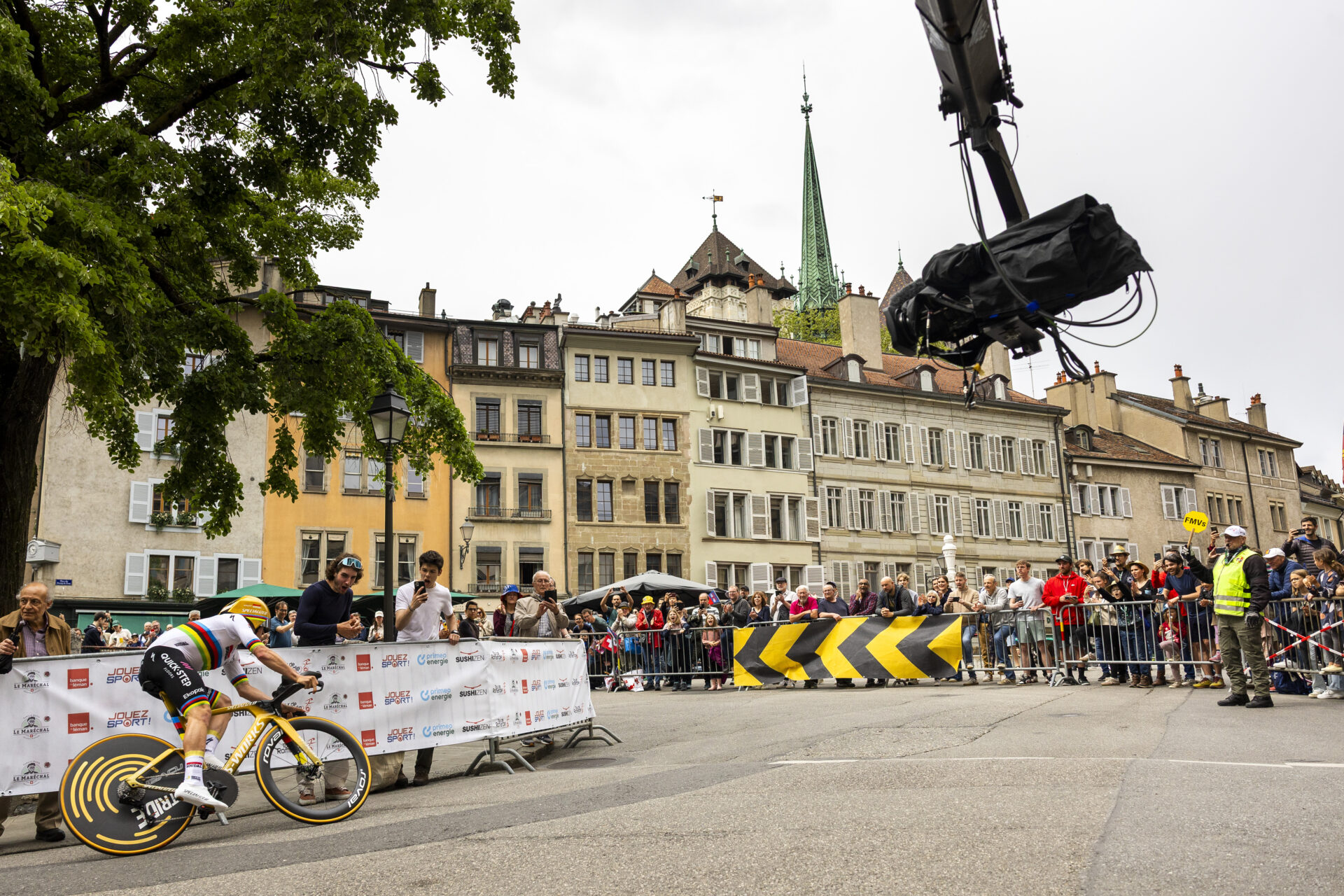 Remco Evenepoel from Belgium of team Soudal Quick-Step in action during the fifth and final stage, a 17,1 km race against the clock at the 78th Tour de Romandie UCI World Tour Cycling race, in Geneva, Switzerland, Sunday, May 4, 2025. (KEYSTONE/Salvatore Di Nolfi)