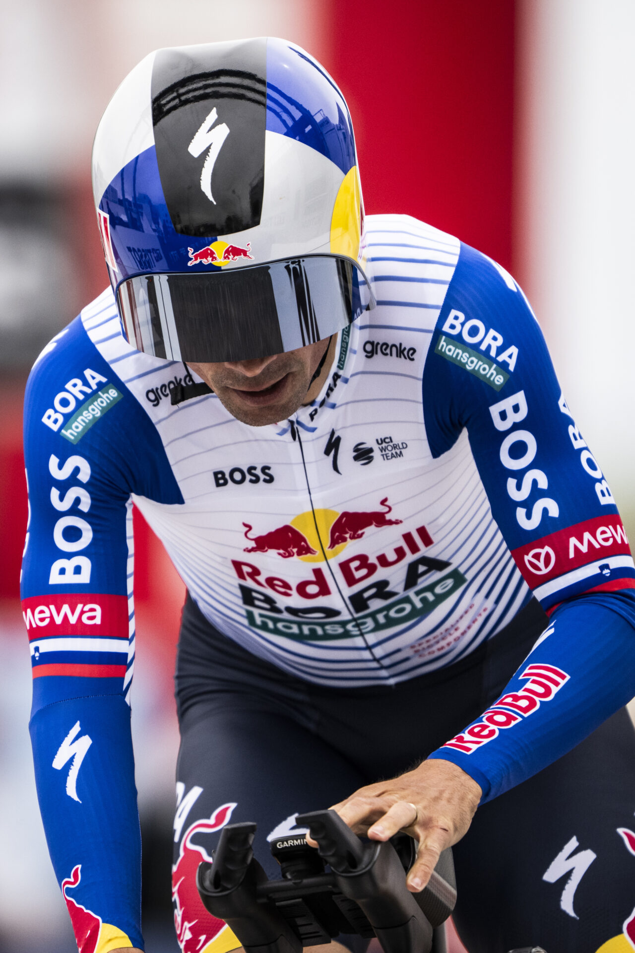 Primoz Roglic from Slovenia of team Red Bull BORA hansgrohe in action during the prologue, a 3,2 km race against the clock at the 79th Tour de Romandie UCI World Tour Cycling race, in Villars-sur-Glane, Switzerland, Tuesday, April 28, 2026. (KEYSTONE/Laurent Gillieron)