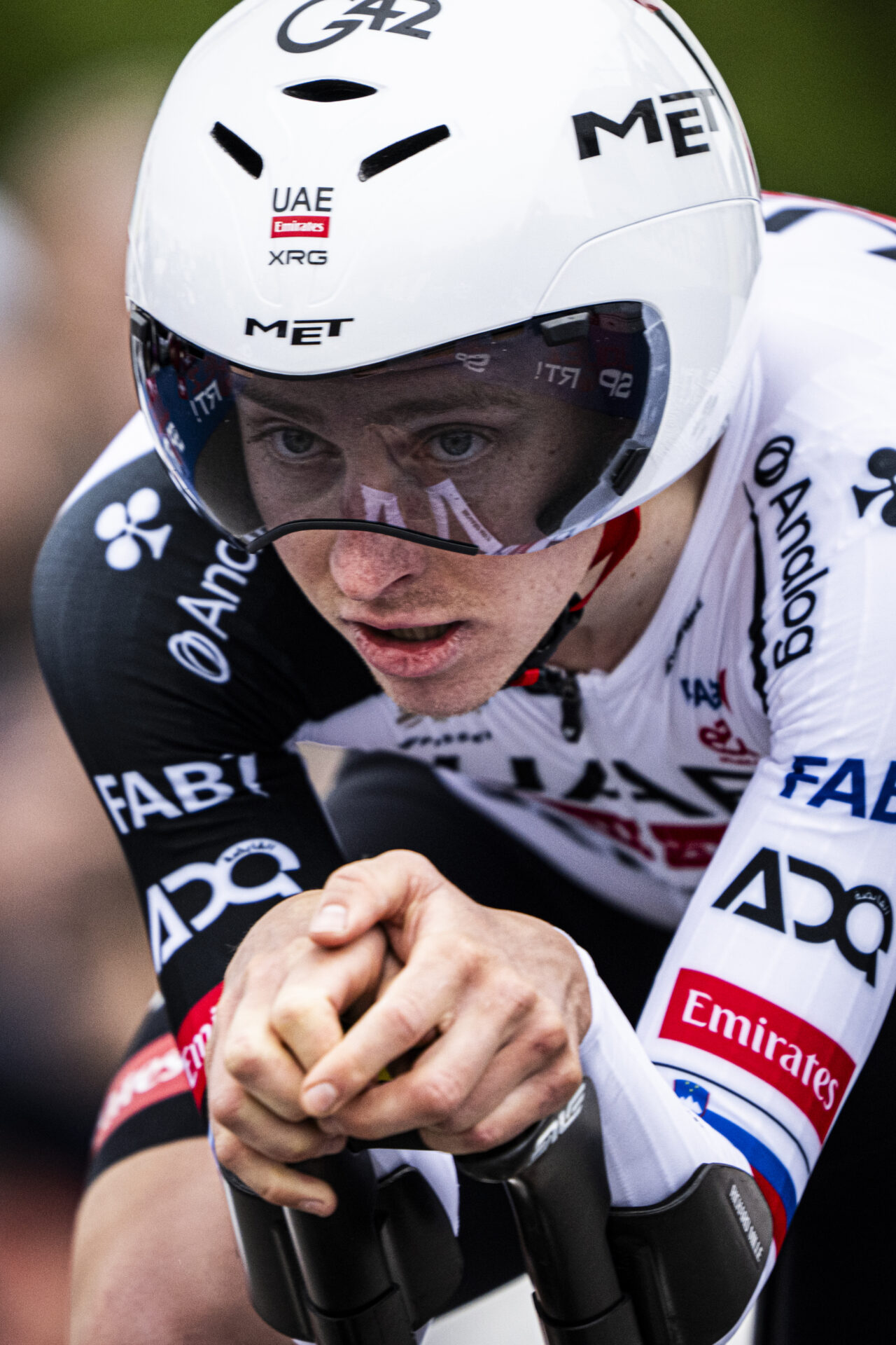 Tadej Pogacar from Slovenia of UAE Team Emirates XRG in action during the prologue, a 3,2 km race against the clock at the 79th Tour de Romandie UCI World Tour Cycling race, in Villars-sur-Glane, Switzerland, Tuesday, April 28, 2026. (KEYSTONE/Laurent Gillieron)